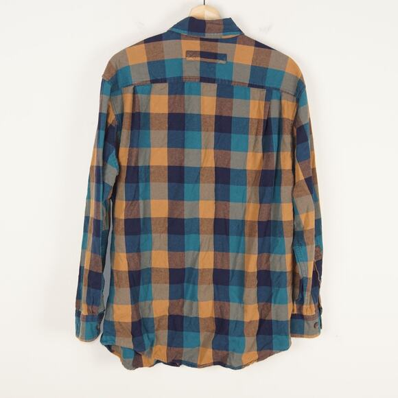 Duluth Free Swingin Flannel Relaxed Fit Long Sleeve Button Down Yellow Blue Sz M - Picture 2 of 7